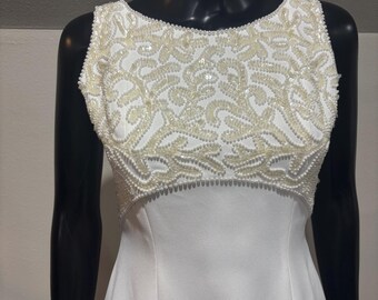 Abito da sposa vintage Lady Eleanor color crema a sirena con perline, taglia 8.