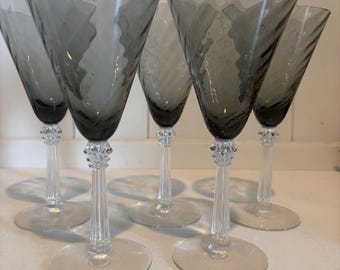 Copas de vino Fostoria PAVILION SMOKE GRAY con tallo en espiral, de cristal, 7 7/8", juego de 5