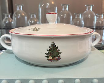 Casseruola natalizia americana con coperchio, modello vintage Cuthbertson, primi anni del 1900.