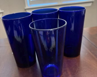 Libbey Cobalt Blue Flare 12 Oz tumbler glasses highball thick glass Set of 4