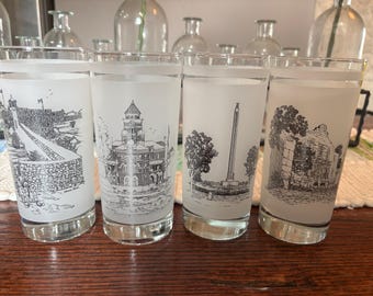 Norman Baxter Vtg 150th Anniversary of Texas frosted drinking glasses set of 4