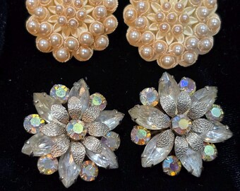 Orecchini a clip vintage con perle finte e cristalli Aurora