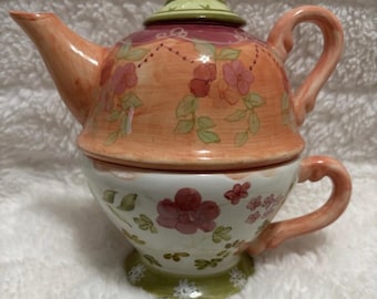 Tracy Porter Tea for One Cottage Daisy Stacking Teapot Cup Floral 3 pc 1211350