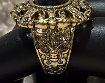 Heidi Daus How Suite It Is black crystal ring bronze gold ornate ring 8