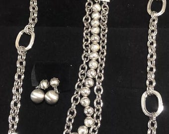 Schöne Vintage Silber Monet Lange Halskette Armband & Ohrringe Set