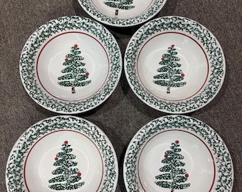 Juego de 5 cuencos para sopa o cereales con diseño de árbol de Navidad de Furio Home Italy. En excelente estado.