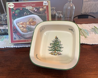 Molde cuadrado de porcelana Spode con forma de árbol de Navidad de 25 cm (10 pulgadas)
