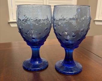 Juego de 2 copas de cristal vintage Libbey Glass Hobnail de color azul cobalto