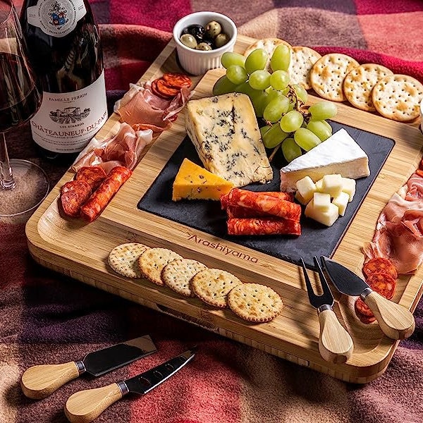 Cheese Board Set with Slate Tray, Ramekins and accessories | Luxury Serving Tray by Arashiyama® for Charcuterie, Cheese and more |