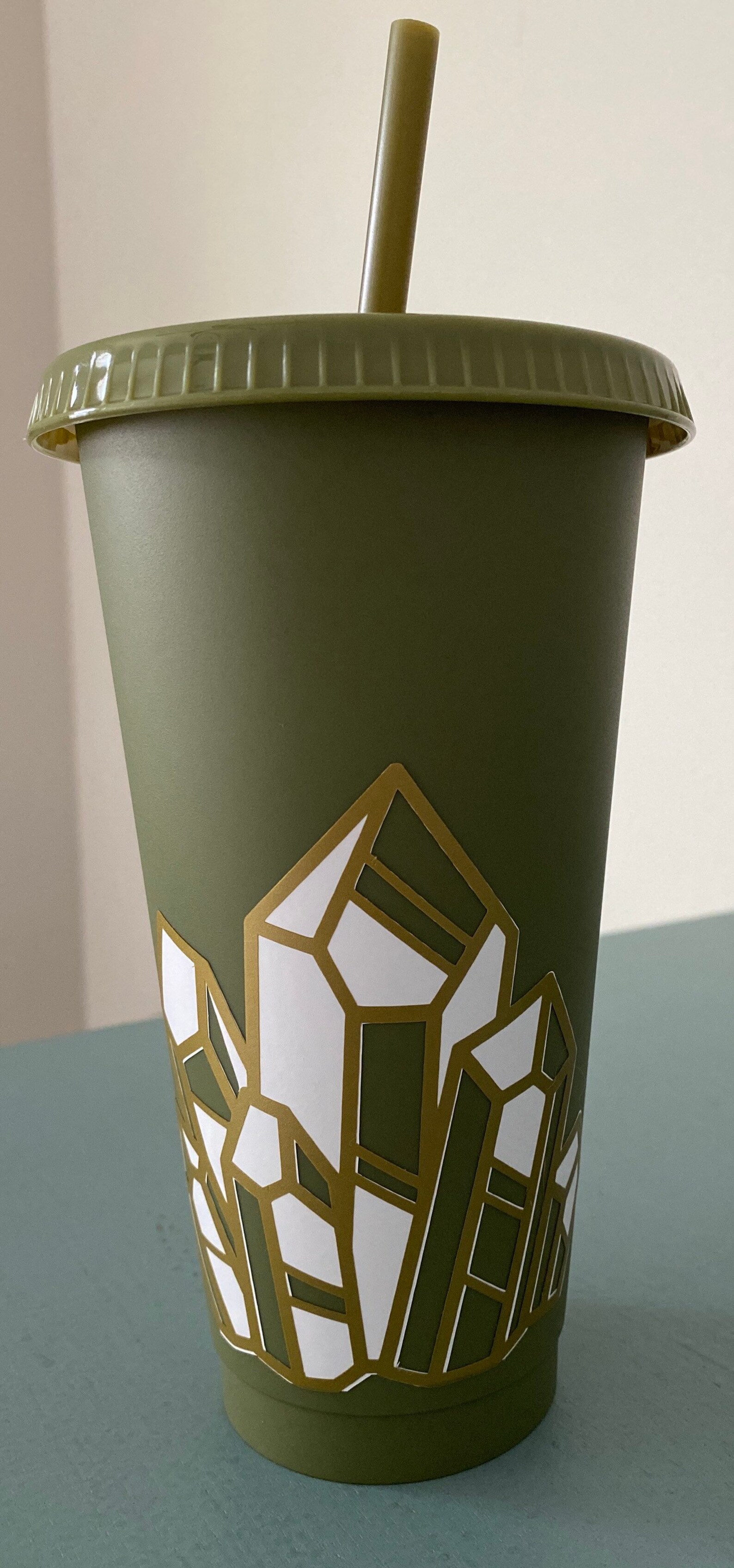 Personalized Matte Green Tumbler with Vinyl White And Gold Etsy