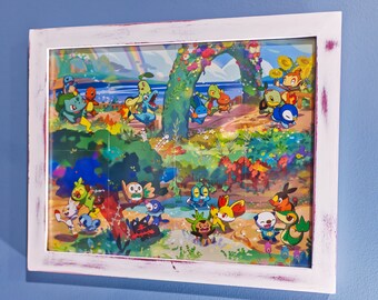 8 x 10 Wooden Frame Featuring 25th Anniversary Pokemon First Partners