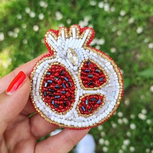 Pomegranate Brooch Beaded Brooch Red Pomegranate Bead Embroidery Handmade Jewelery Fashion Accessories Fruit Pin Gift For Her Birthday Gift