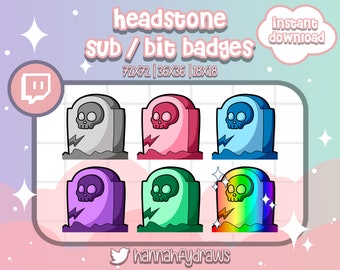 6 Twitch Sub badges Headstone, Halloween, Gravestone, Goth, Bit, Cheer, Loyalty, Emotes, Art for streamers