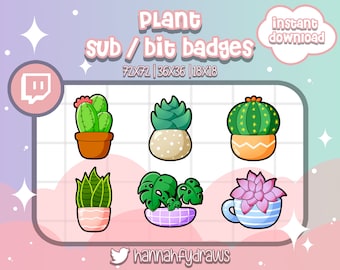 6 Twitch Sub Abzeichen Pflanze, Monstera, Boho, Kaktus, niedlich, Bit, Cheer, Emotes, Treue, Kunst für Luftschlangen