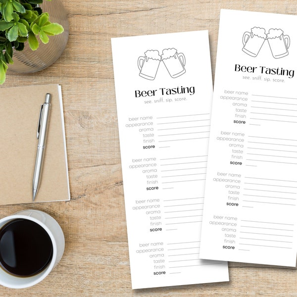 Printable Beer Tasting Scorecards, Beer Tasting Party Notes, Instant Download PDF, Digital Download, Drinking Game