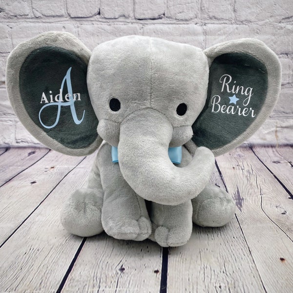 Ring Bearer plush stuffed animal personalized elephant wedding gift for wedding party proposal