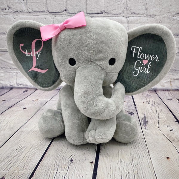 Flower Girl plush stuffed animal personalized elephant wedding gift for wedding party proposal
