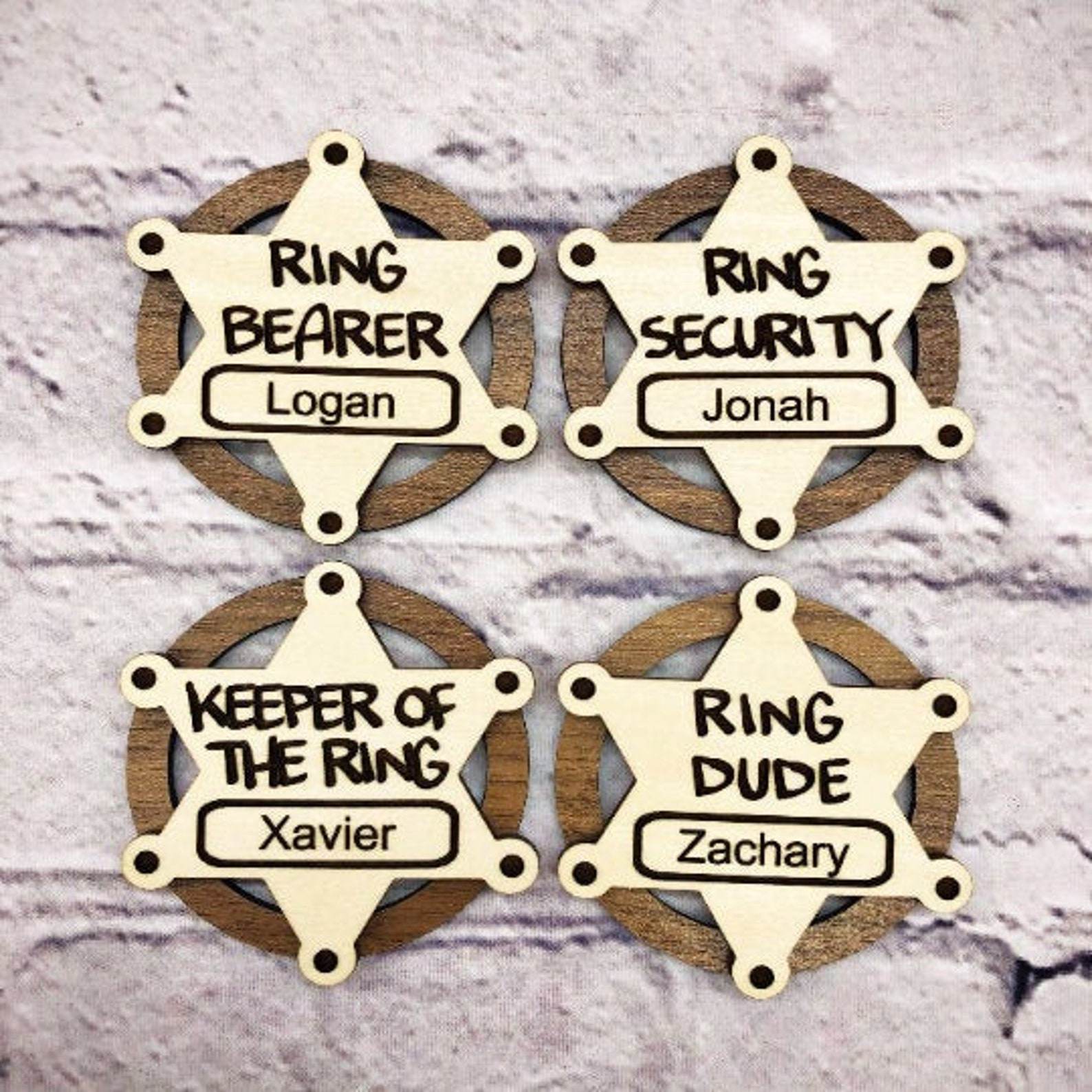 Ring Bearer Ring Security Badge wedding party wood badge Etsy