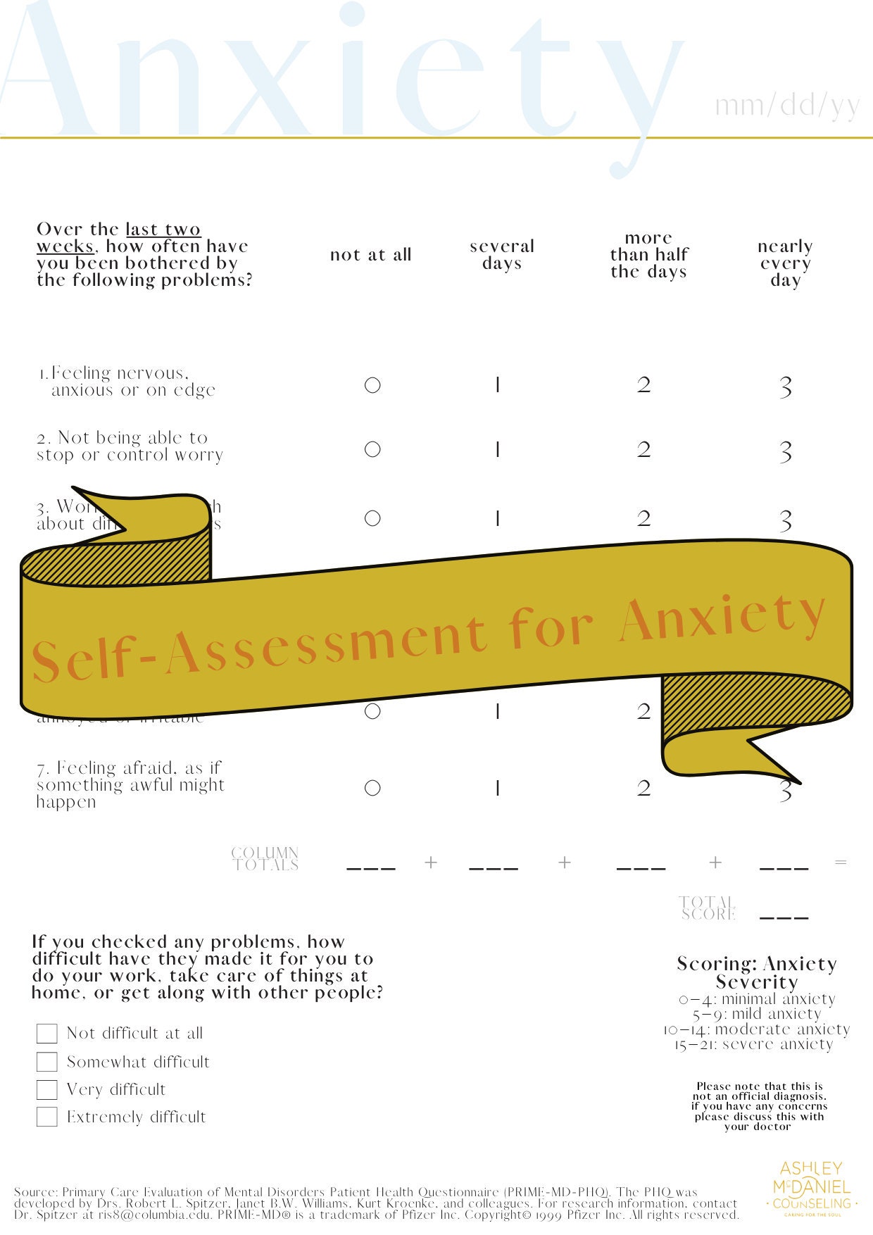 Self-assessment for Anxiety Mental Health Aid for Anxiety - Etsy