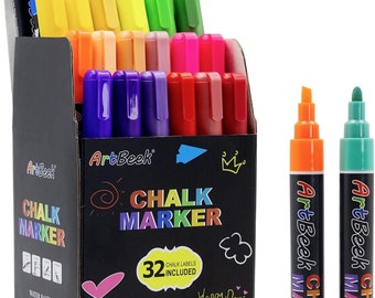 ArtBeek 30 Colors Liquid Chalk Markers Erasable Non-Toxic Dry Erase Chalk Markers