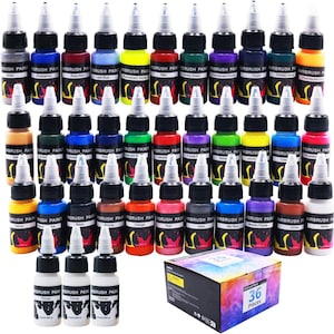 ArtBeek 33 Vibrant Colors Airbrush Paint Set 36 Bottles of Acrylic Paint for Models Crafts Metal Plastic Includes 3 Thinner Bottles