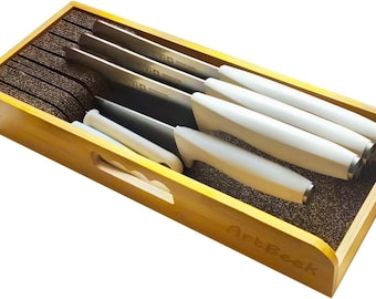 ArtBeek Bamboo Knife Drawer Organizer: Universal Knife Block with Dividers