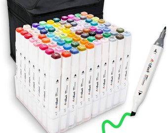 Caliart 40 Colors Dual Tip Art Markers Permanent Alcohol Based Markers  Colored Artist Drawing Marker Pens Highlighters With Case for Coloring