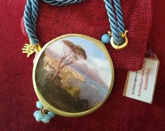 Pinfildi Napoli ITALY good LUCK pendent HORN in ceramic hand painted In gift box
