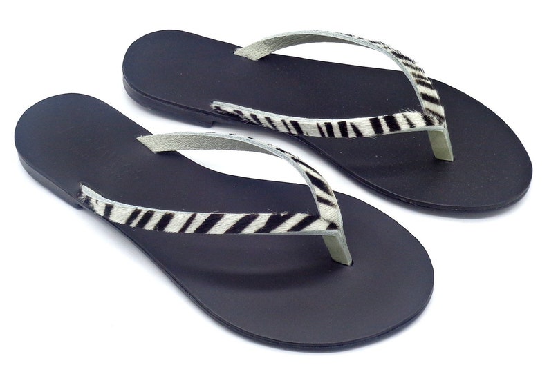 Slippers Apate Handgemaakte Leren Sandalen uit Griekenland Luipaard en Zebra afbeelding 6