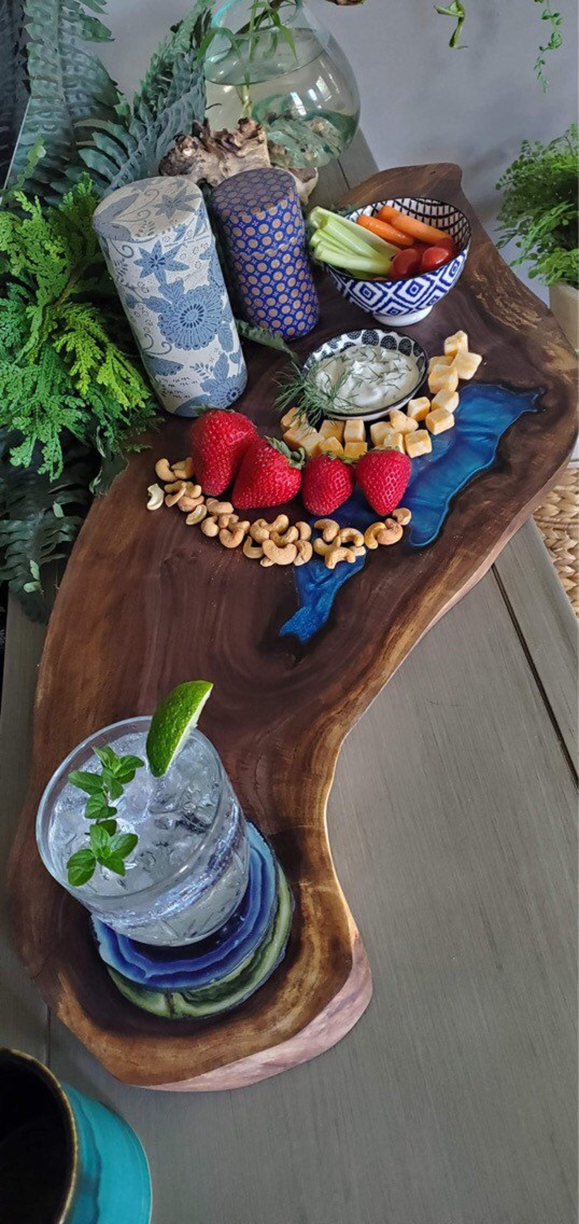 Charcuterie board live edge walnut epoxy Etsy