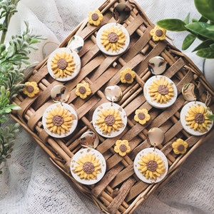 Sonnenblumen Baumeln und Ohrstecker | Frühling Ton Ohrringe