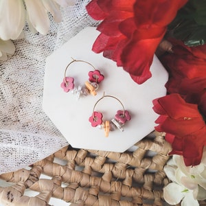 Flower Hoop Earrings in Pinks | Clay Earrings