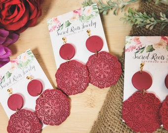 Esmerelda Dangle | Red | Floral | Boho | Clay Earrings