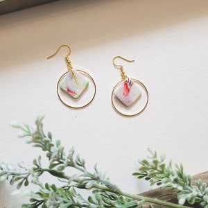 White Rainbow Square Dangles | Clay Earrings | Pride
