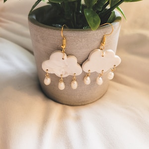 Clouds and Raindrops/Pearls Dangle Earring