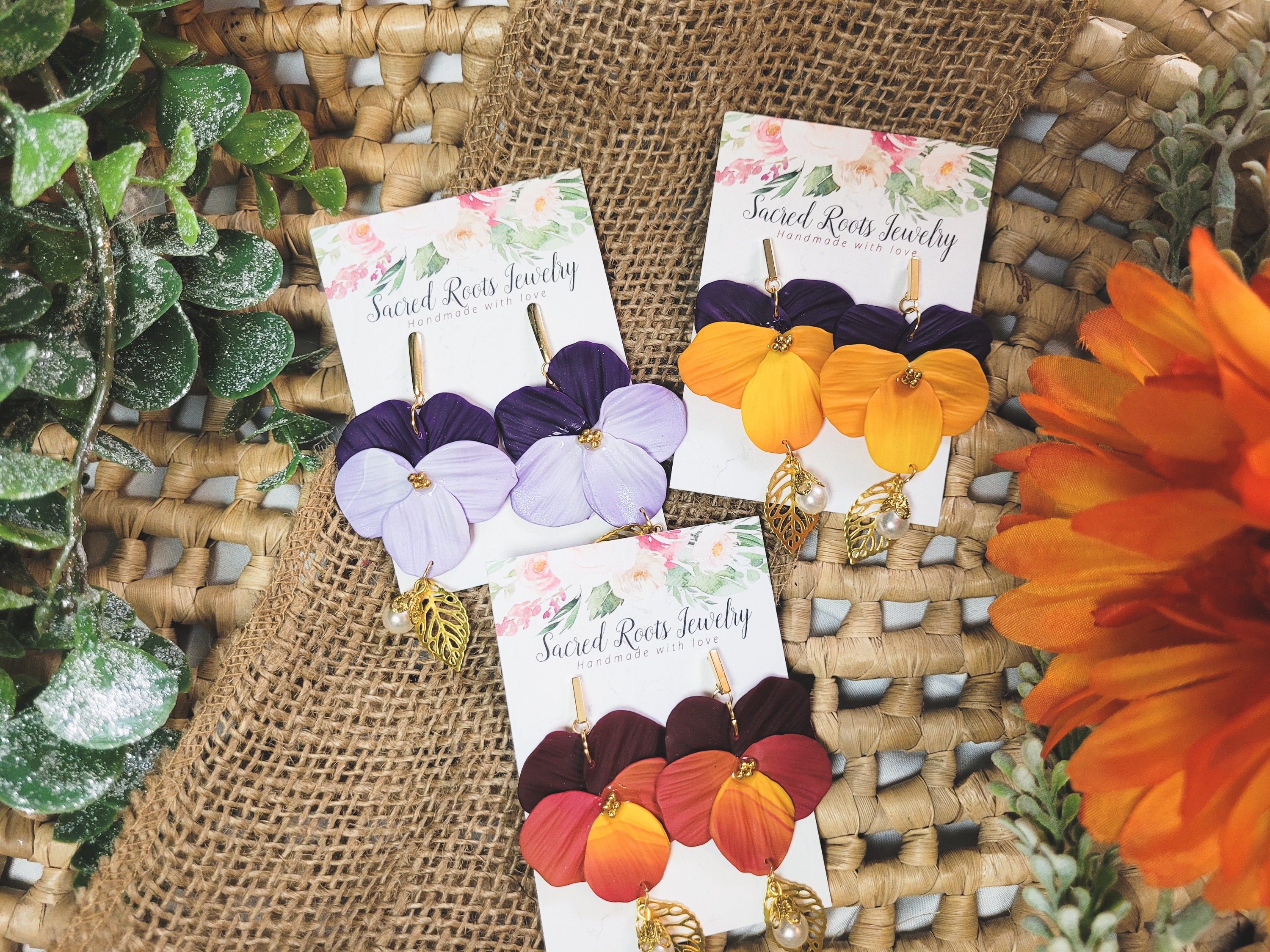 Pansy Dangles | Clay Earrings | Large