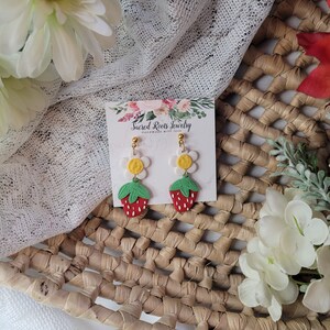 Mini Wild Strawberry Dangles | Clay Earrings