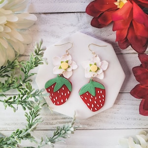 Wild Strawberry Dangles | Clay Earrings