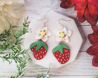 Wild Strawberry Dangles | Clay Earrings