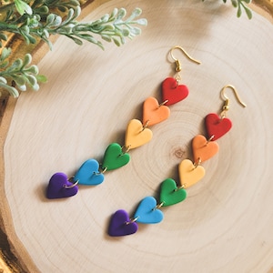 Rainbow Heart Dangle Earrings | Pride | Spring Earrings