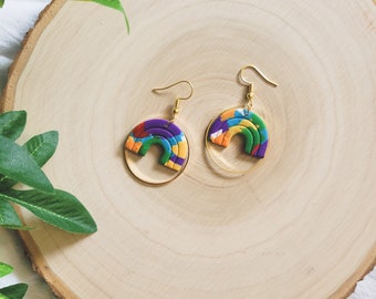 Abstract Rainbow Dangles | Clay Earrings | Pride