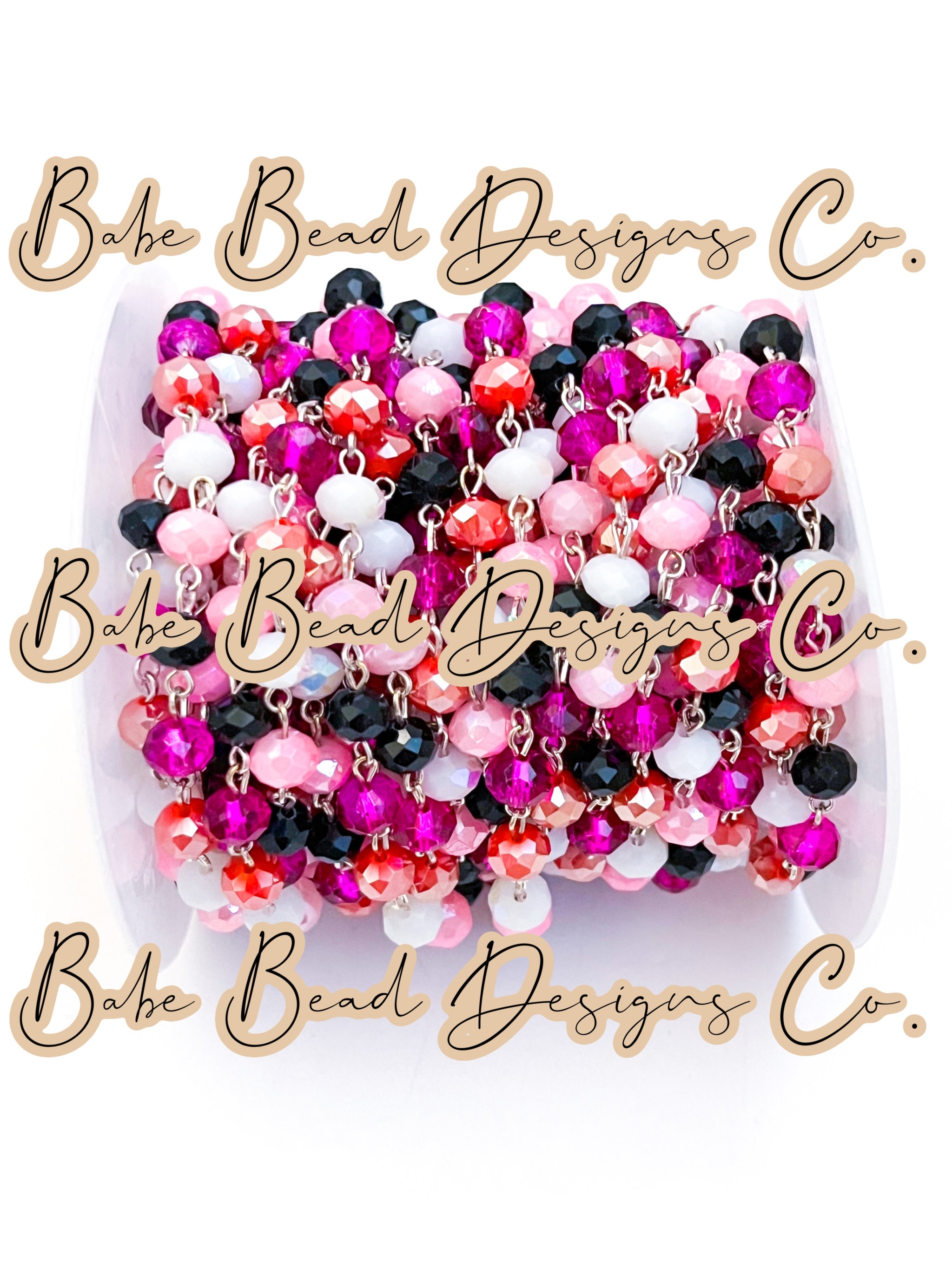 Deep Orange, hot pink, black, pink, white, silver beaded rosary chain, rosary chain, 8mm crystal rondelle beads, 1 foot. Halloween Rosary