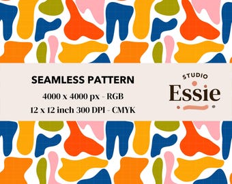 Retro Abstract Seamless Pattern, Colorful Blob Design (Digital Download)