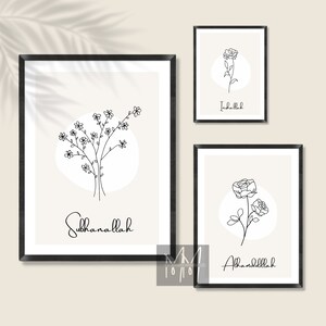 Tres impresiones de arte DIGITAL islámicas / Caligrafía árabe / Arte de la pared islámica / Decoración del hogar / Minimalista / Cartel islámico / Arte lineal / Regalo musulmán