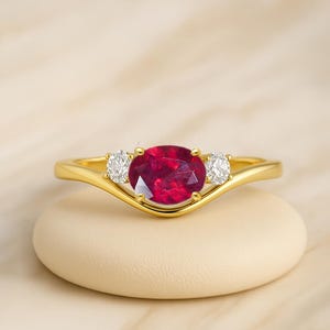 Bague en or empilable avec rubis pour femme, bague en or avec rubis rouge naturel, pierre de naissance de juillet, bijoux faits main en rubis, cadeau pour elle