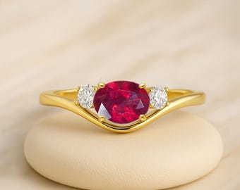 Ruby Gemstone Stackable Gold Ring for Women, Natural Red Ruby Gemstone Gold Ring, July Birthstone Ring, Ruby Handmade Jewelry, Gift for Her