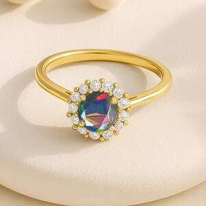 Multifire Black Opal Gemstone Statement Ring, Natural Opal Gemstone Gold Ring, Birthstone Ring for Her, Opal Statement Jewelry, Gift for Her