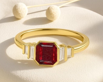 AAA Natural Ruby Gemstone Statement Ring, 18K Gold Filled, July Birthstone Jewelry