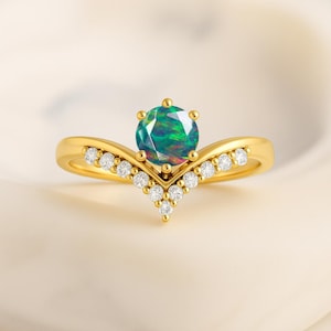 Black Opal Round Gemstone Stackable Ring, Natural Fire Opal Gemstone Gold Ring, Opal Birthstone Ring, Opal Handmade Jewelry, Gift for Her