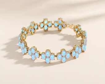 Natuurlijke maansteen edelsteen bloemen tennisarmband, regenboog edelsteen 925 zilveren armband, juni geboortesteen sieraden, maansteen cadeau voor haar